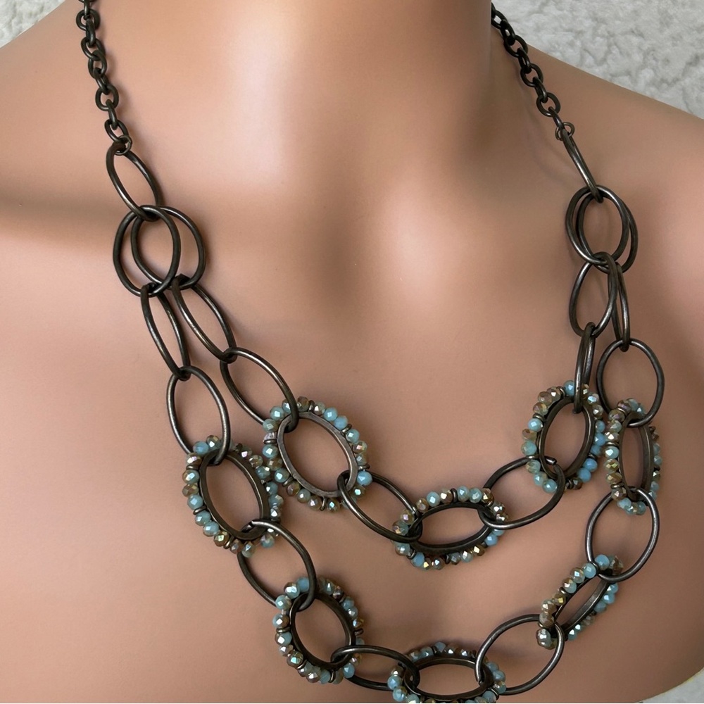Sweet Lola Sparkling Double Stranded Chain Link Crystal Necklace
